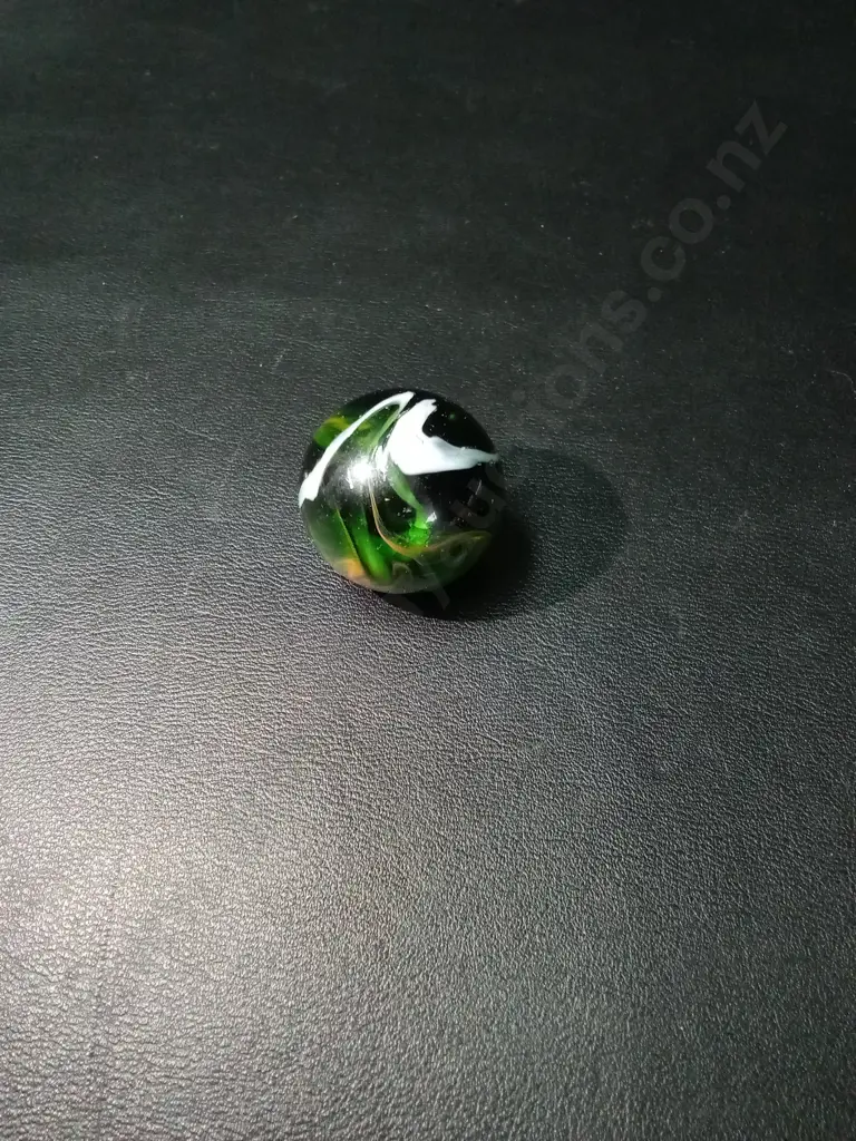 VINTAGE GREEN, 3 COLOUR OUR SWIRL CONTEMPORARY GLASS MARBLE APPROX 35MM Image 1++