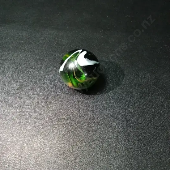 VINTAGE GREEN, 3 COLOUR OUR SWIRL CONTEMPORARY GLASS MARBLE APPROX 35MM