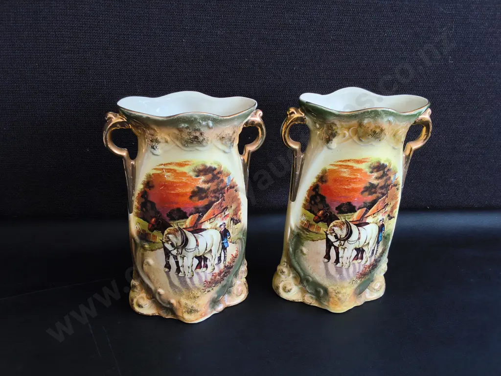 PAIR OF VINTAGE LANCASTER AND SONS HANLEY PORCELAIN VASES, H 21 CM Image 1++