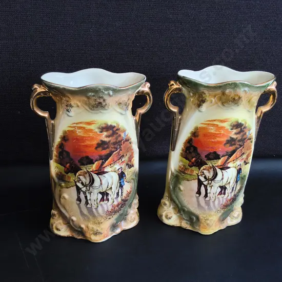 PAIR OF VINTAGE LANCASTER AND SONS HANLEY PORCELAIN VASES, H 21 CM