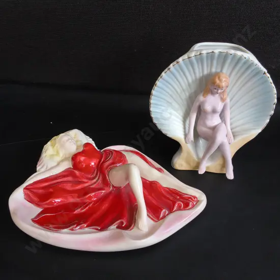 VINTAGE CERAMIC WOMAN FIGURE TRINKET DISH AND VASE, TALLEST H 20 CM