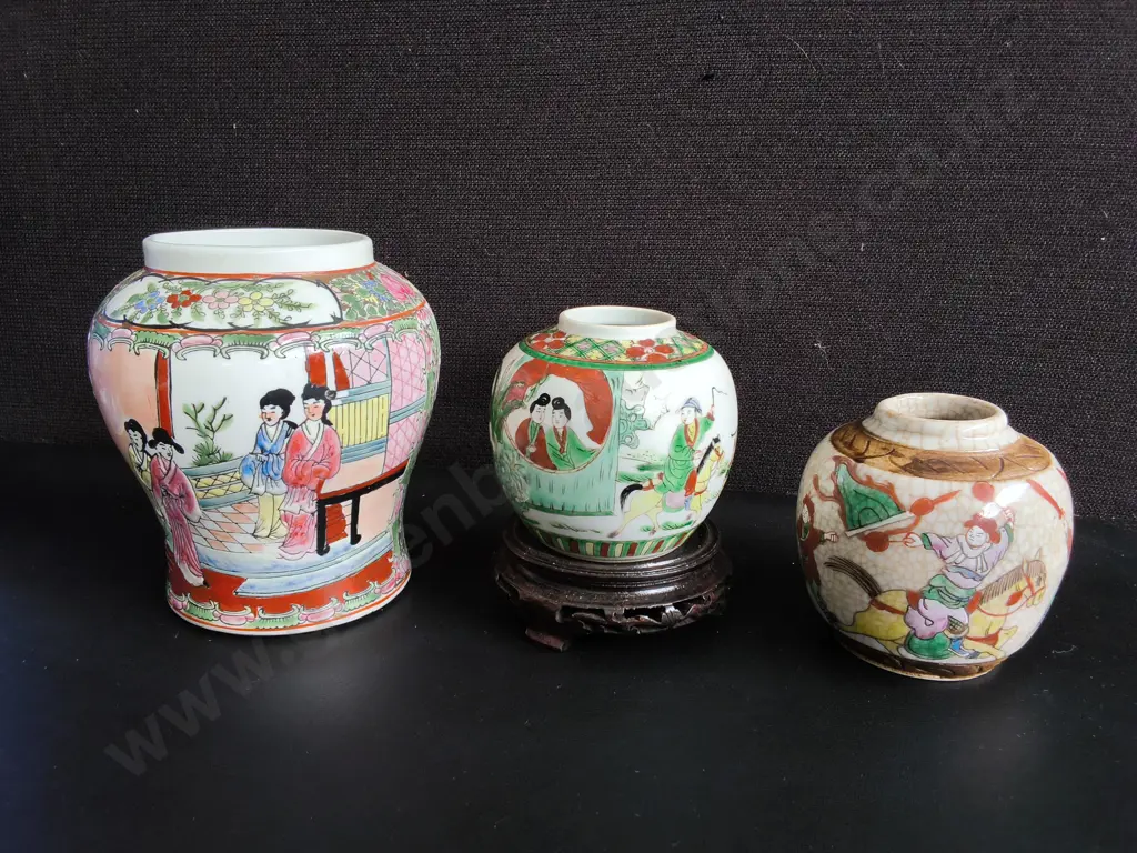 3 VINTAGE CHINESE PORCELAIN GINGER JARS, TALLEST H 17 CM Image 1++