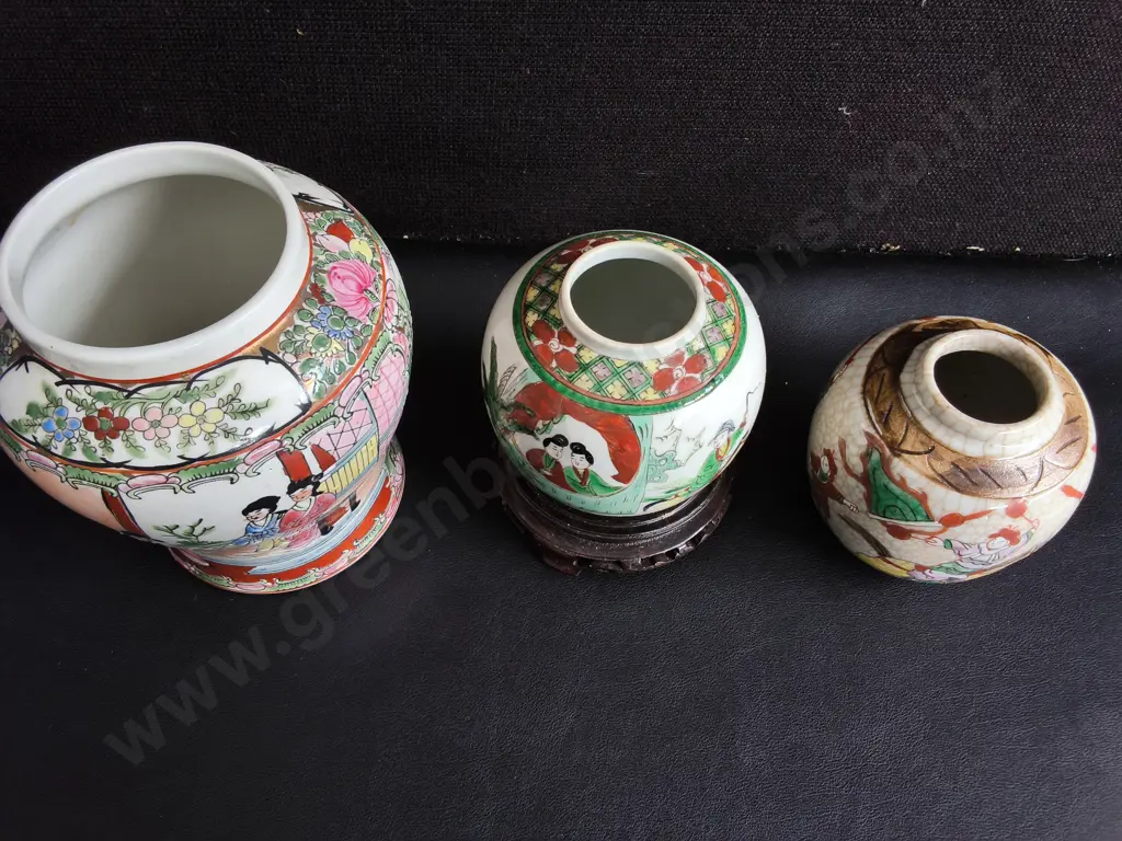 3 VINTAGE CHINESE PORCELAIN GINGER JARS, TALLEST H 17 CM Image 1++