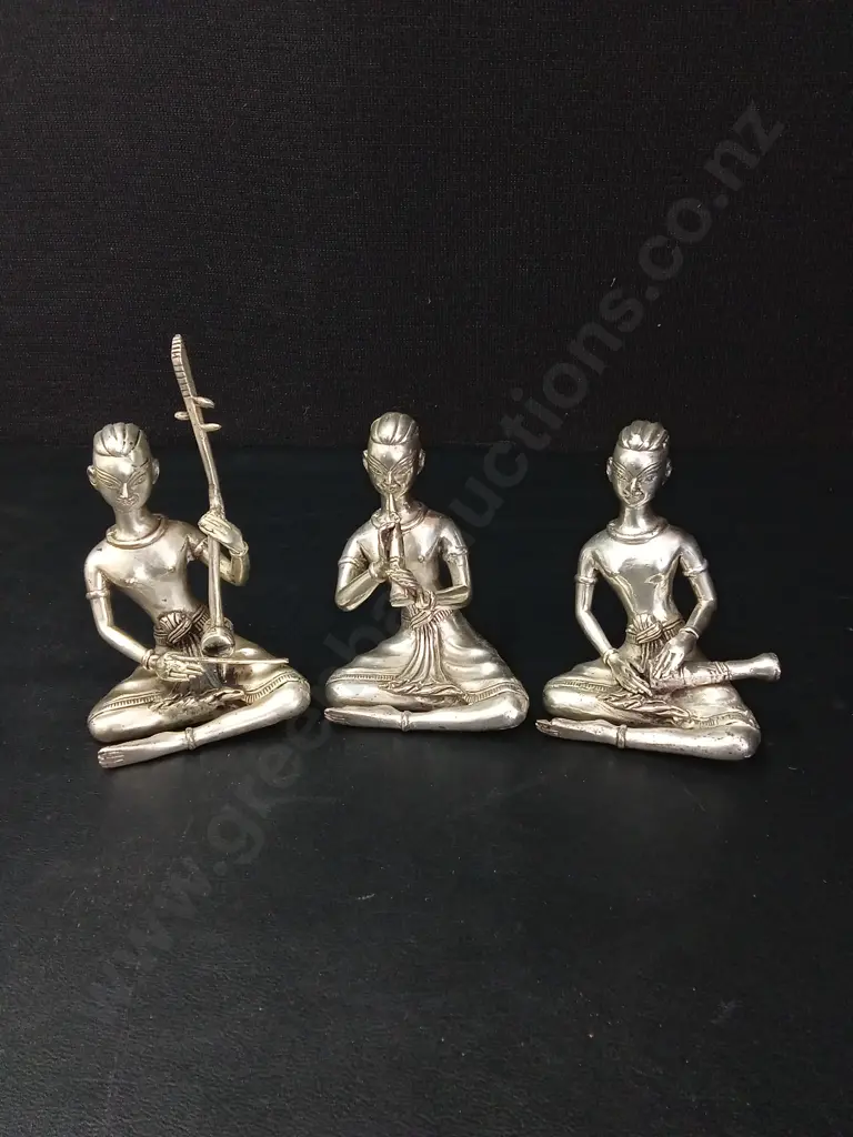 SET OF 3 HANDCRAFTED BRASS MUSICIAN FIGURINES TALLEST H13.5CM Image 1++