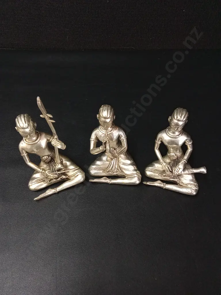 SET OF 3 HANDCRAFTED BRASS MUSICIAN FIGURINES TALLEST H13.5CM Image 1++