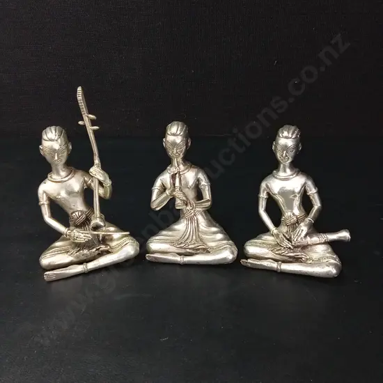 SET OF 3 HANDCRAFTED BRASS MUSICIAN FIGURINES TALLEST H13.5CM