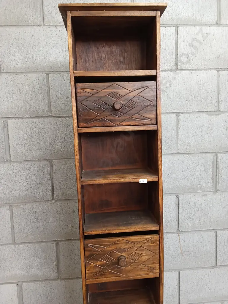 TALL WOODEN STORAGE TOWER WITH TWO DRAWERS, H 200CM X  W 32CM X D 22CM Image 1++