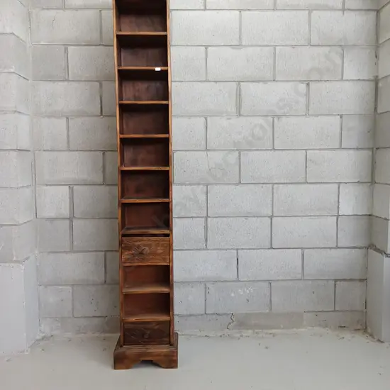 TALL WOODEN STORAGE TOWER WITH TWO DRAWERS, H 200CM X  W 32CM X D 22CM