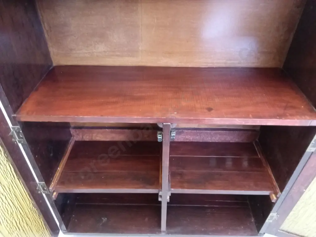VINTAGE STORAGE CABINET WITH TEXTURED AMBER TONED GLASS, H 103CM X W 92CM X D 32CM Image 1++