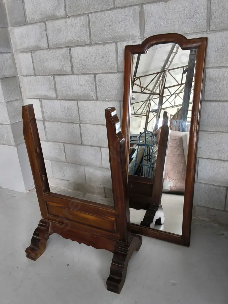 VINTAGE FREESTANDING WOODEN CHEVAL MIRROR, H 1.88 M X W 66 CM Image 1++