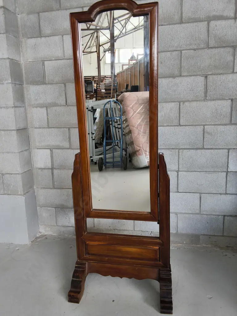 VINTAGE FREESTANDING WOODEN CHEVAL MIRROR, H 1.88 M X W 66 CM Image 1++