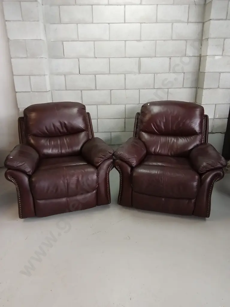 2 X BURGUNDY LEATHER RECLINER ARMCHAIRS, H 100CM Image 1++