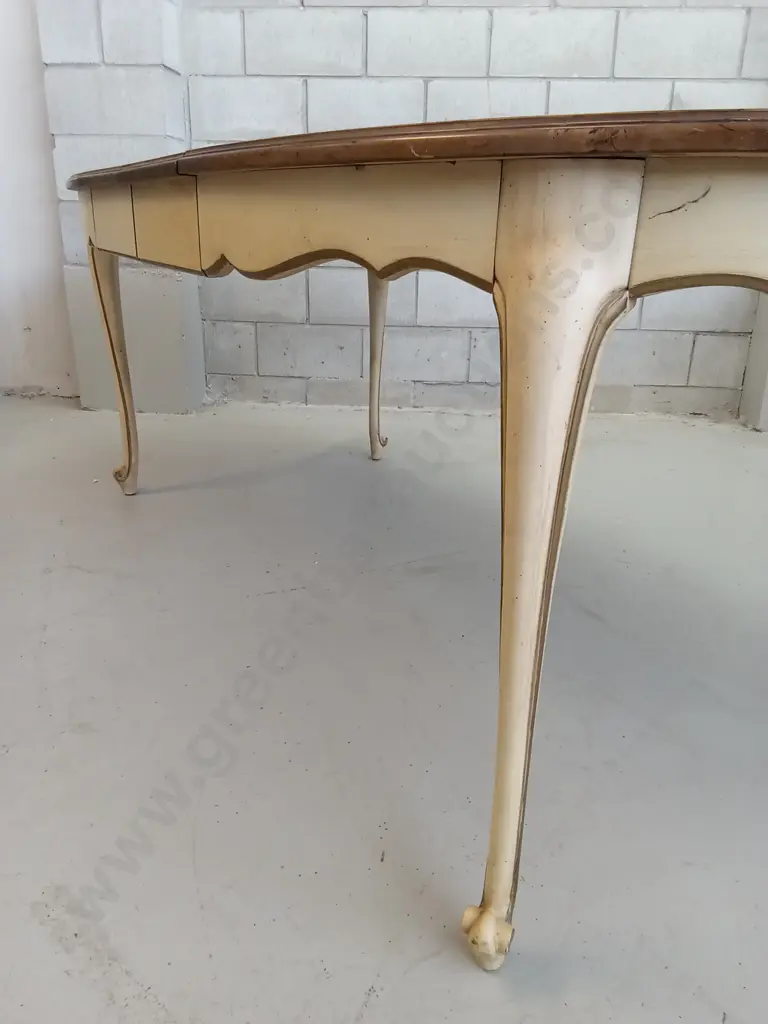 FRENCH PROVINCIAL-STYLE EXTENDABLE DINING TABLE WITH 6 CANE-BACK CUSHIONED CHAIRS, Image 1++