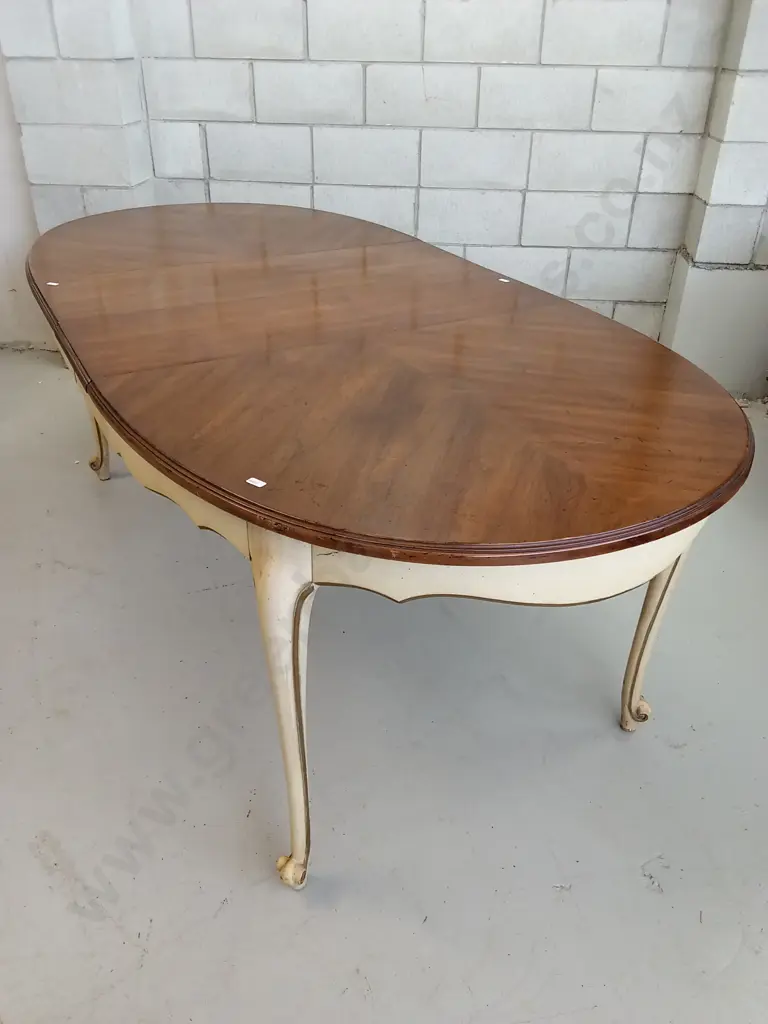 FRENCH PROVINCIAL-STYLE EXTENDABLE DINING TABLE WITH 6 CANE-BACK CUSHIONED CHAIRS, Image 1++