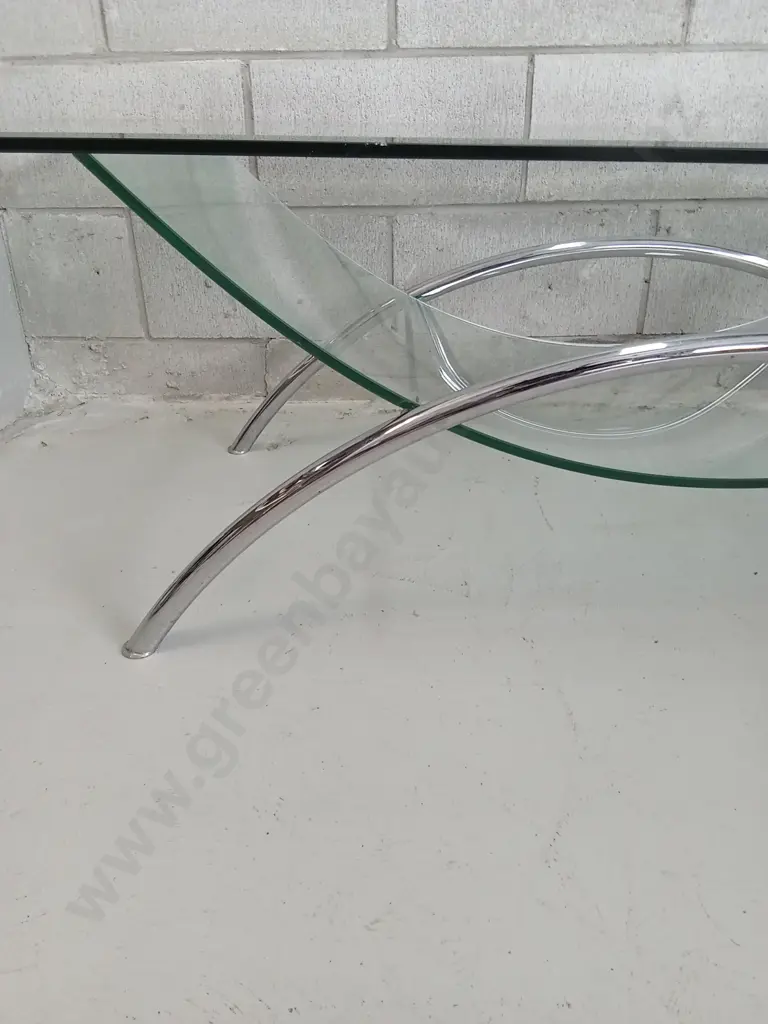 MODERN GLASS TOP COFFEE TABLE WITH CURVED GLASS LAYER, H 44CM X W 140CM X D 70CM Image 1++