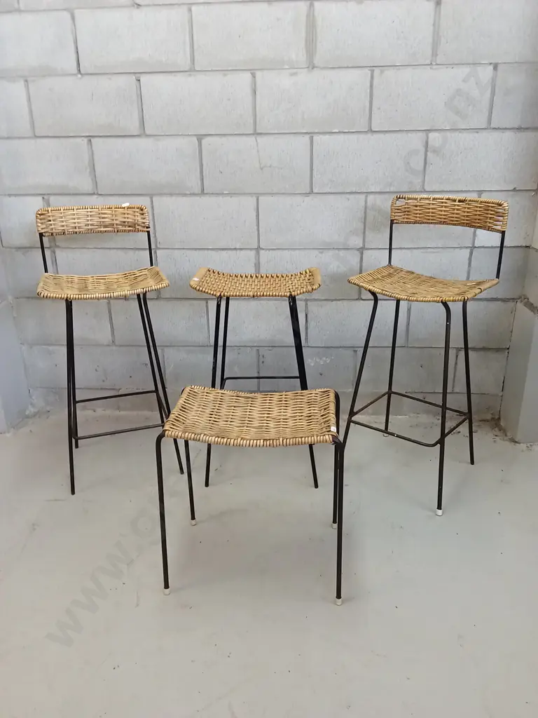 SET OF VARIOUS WOVEN RATTAN STOOLS, TALLEST STOOL IS 90CM Image 1++