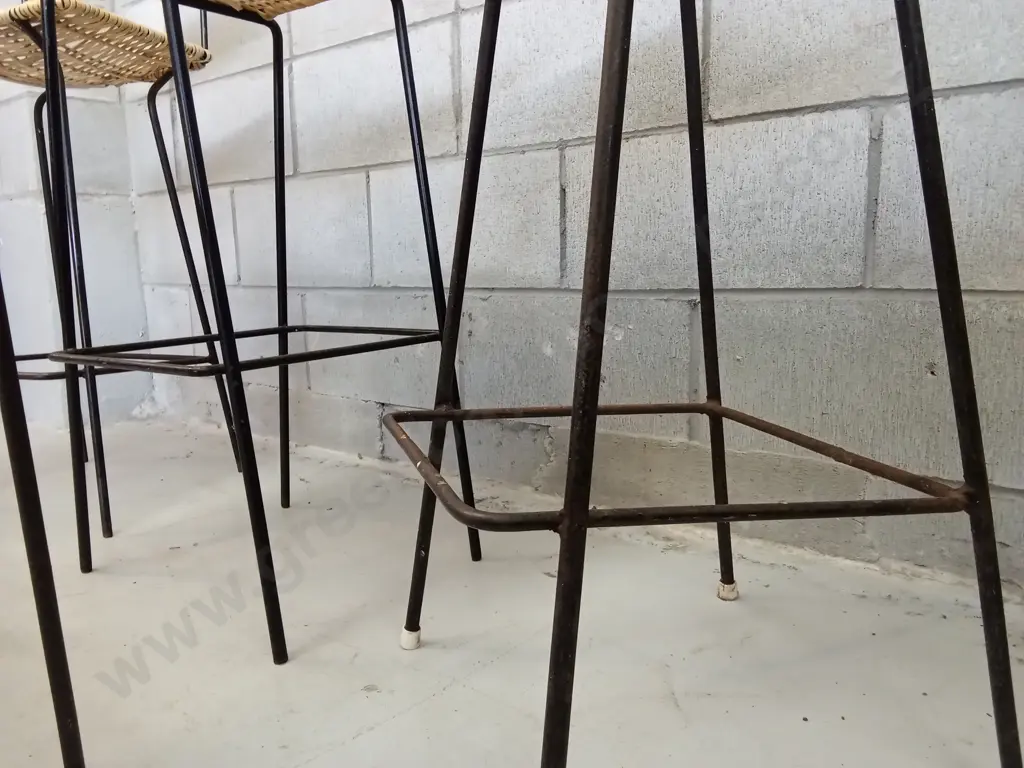 SET OF VARIOUS WOVEN RATTAN STOOLS, TALLEST STOOL IS 90CM Image 1++