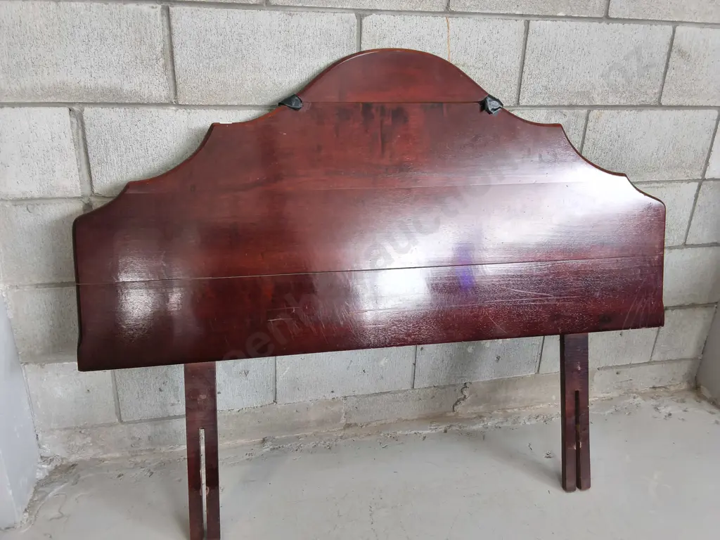 VINTAGE DARK STAINED WOODEN HEADBOARD, W 1.38 M X H 1.1 M, DAMAGE PICTURED Image 1++