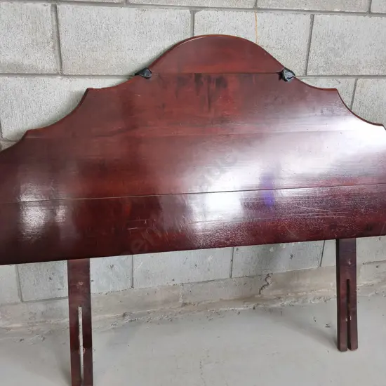 VINTAGE DARK STAINED WOODEN HEADBOARD, W 1.38 M X H 1.1 M, DAMAGE PICTURED