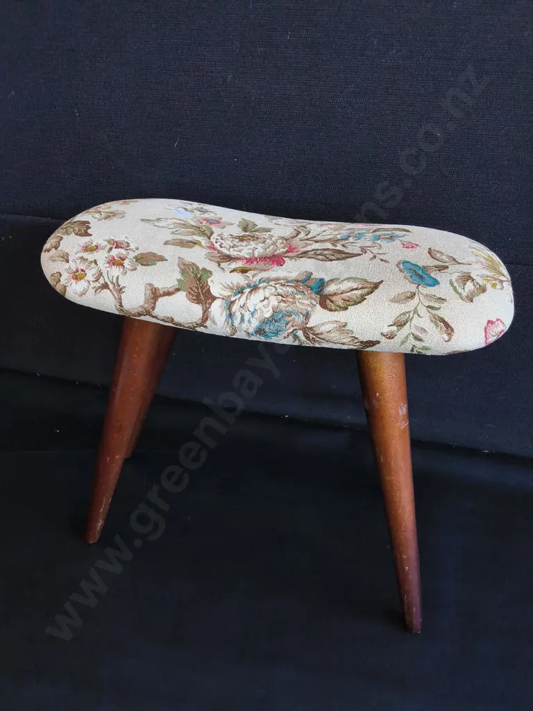 MID CENTURY FLORAL UPHOLSTERED STOOL, H 40 CM Image 1++