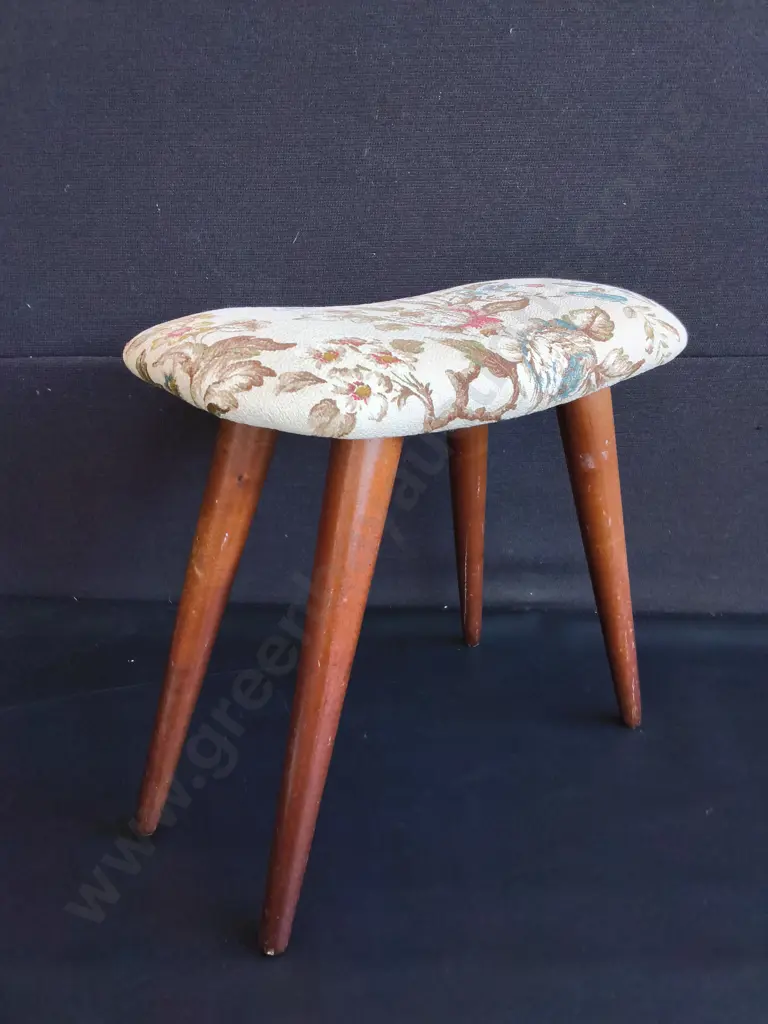 MID CENTURY FLORAL UPHOLSTERED STOOL, H 40 CM Image 1++