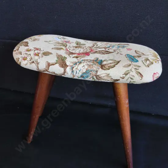 MID CENTURY FLORAL UPHOLSTERED STOOL, H 40 CM