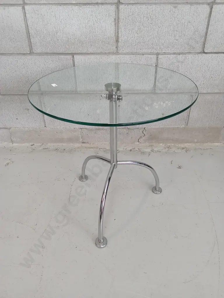 ADJUSTABLE GLASS SIDE TABLE, 50CM DIAMETER, H 50-75CM Image 1++