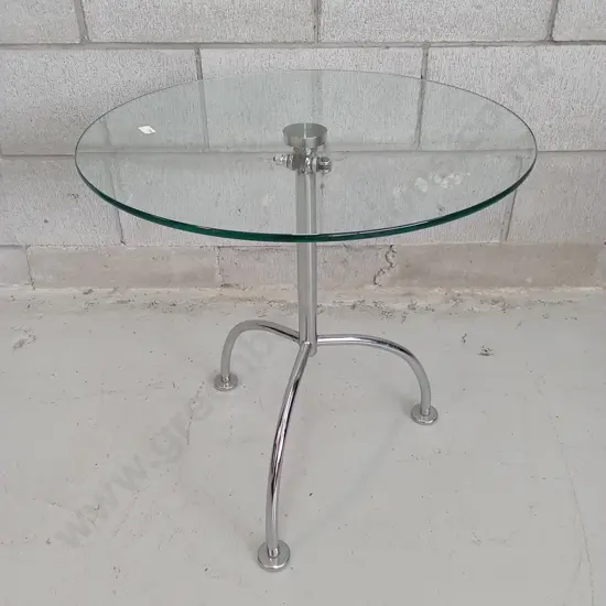 ADJUSTABLE GLASS SIDE TABLE, 50CM DIAMETER, H 50-75CM