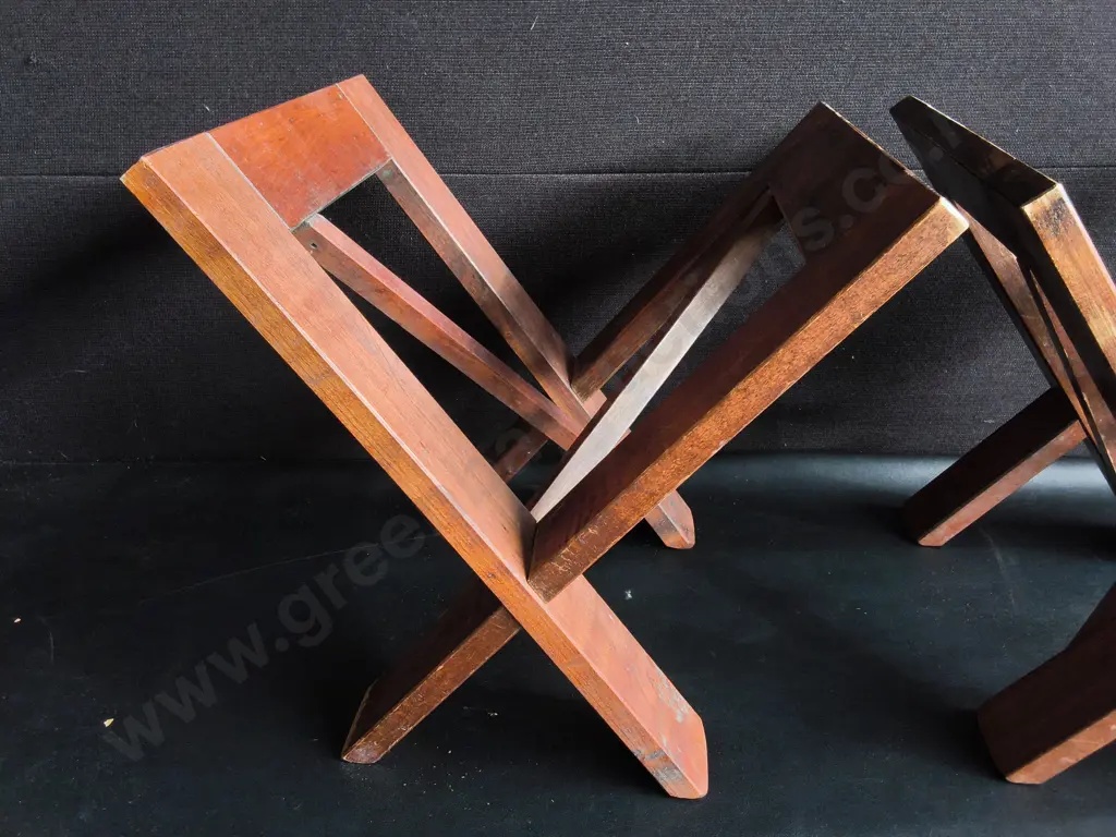 PAIR OF VINTAGE MID CENTURY MODERN INTERLOCKING WOODEN MAGAZINE RACKS, H 39 CM Image 1++