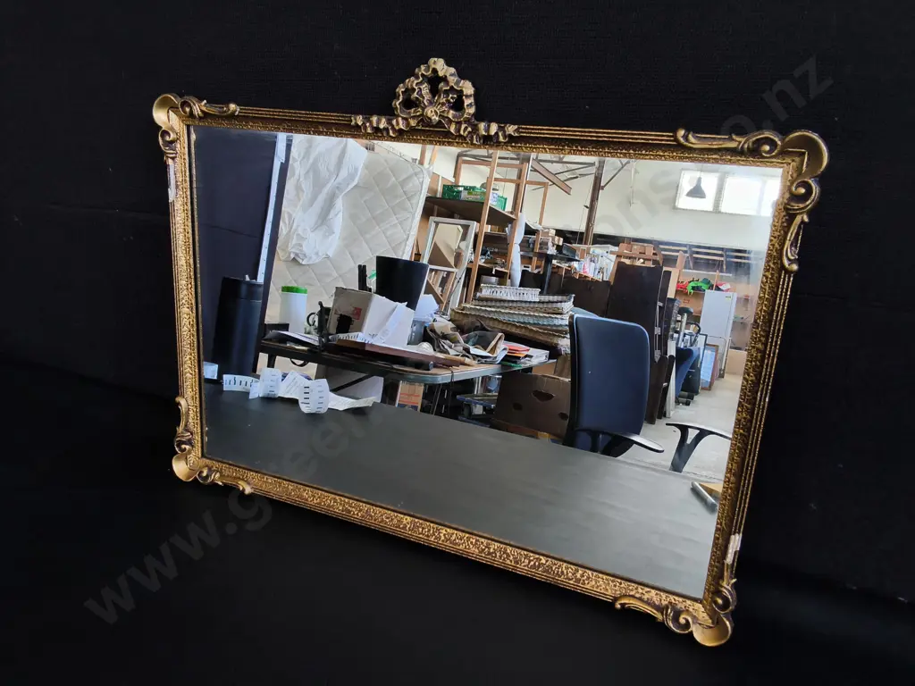 VINTAGE ORNATE GILDED GOLD TONED WALL MIRROR, H 50 CM X W 66 CM Image 1++