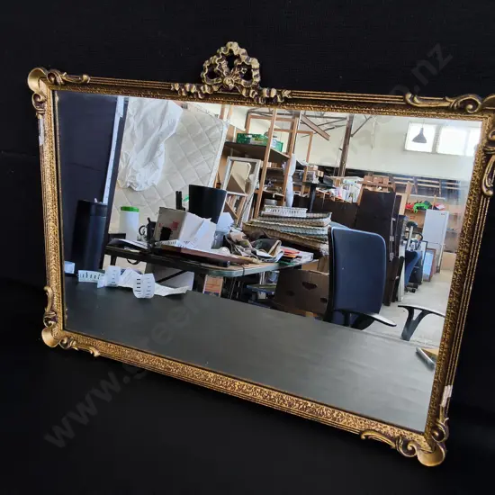 VINTAGE ORNATE GILDED GOLD TONED WALL MIRROR, H 50 CM X W 66 CM