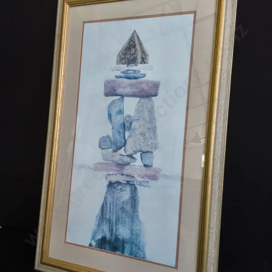 FRAMED STONE SCULPTURE PRINT, H 1.11 M X W 69 CM