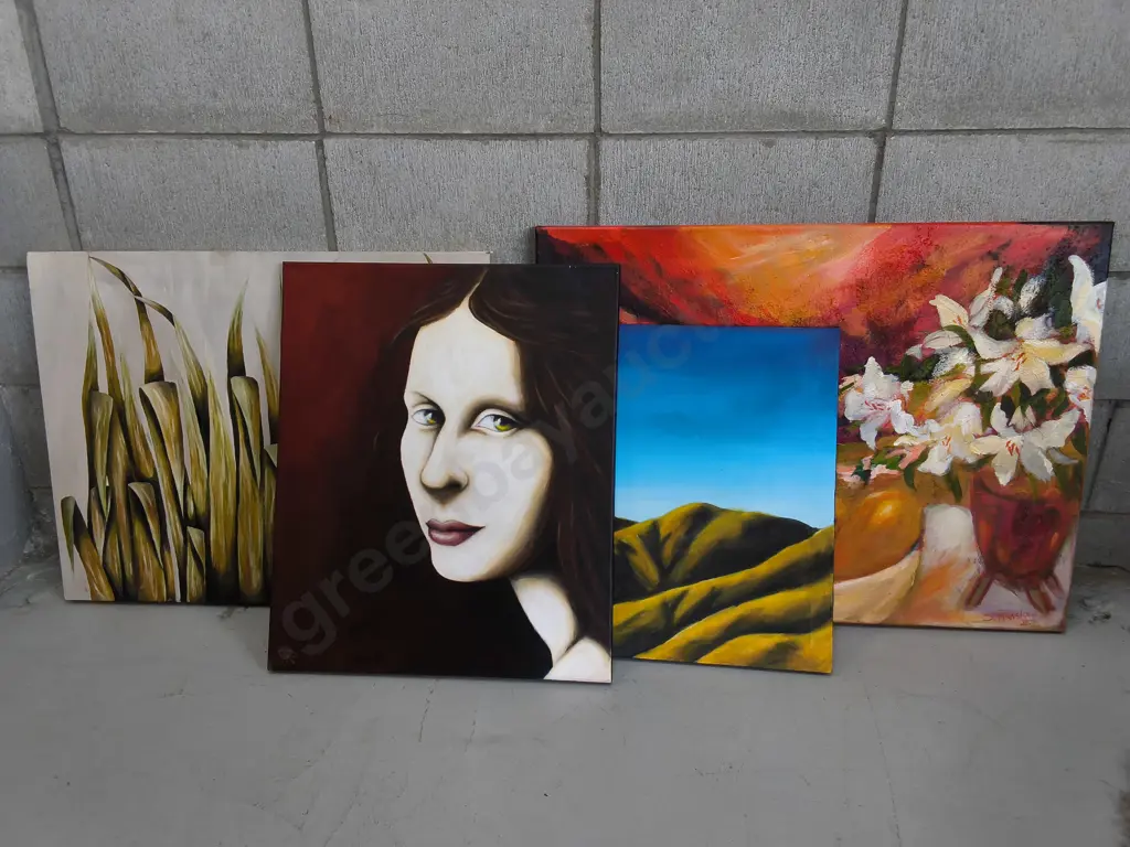 4 ORIGINAL PAINTINHS ON CANVAS, TALLEST H 60 CM Image 1++