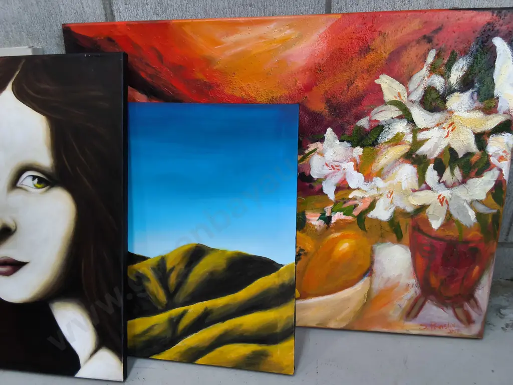 4 ORIGINAL PAINTINHS ON CANVAS, TALLEST H 60 CM Image 1++