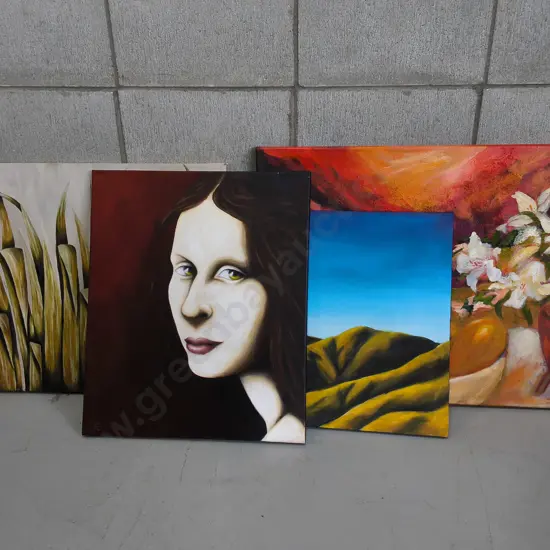 4 ORIGINAL PAINTINHS ON CANVAS, TALLEST H 60 CM