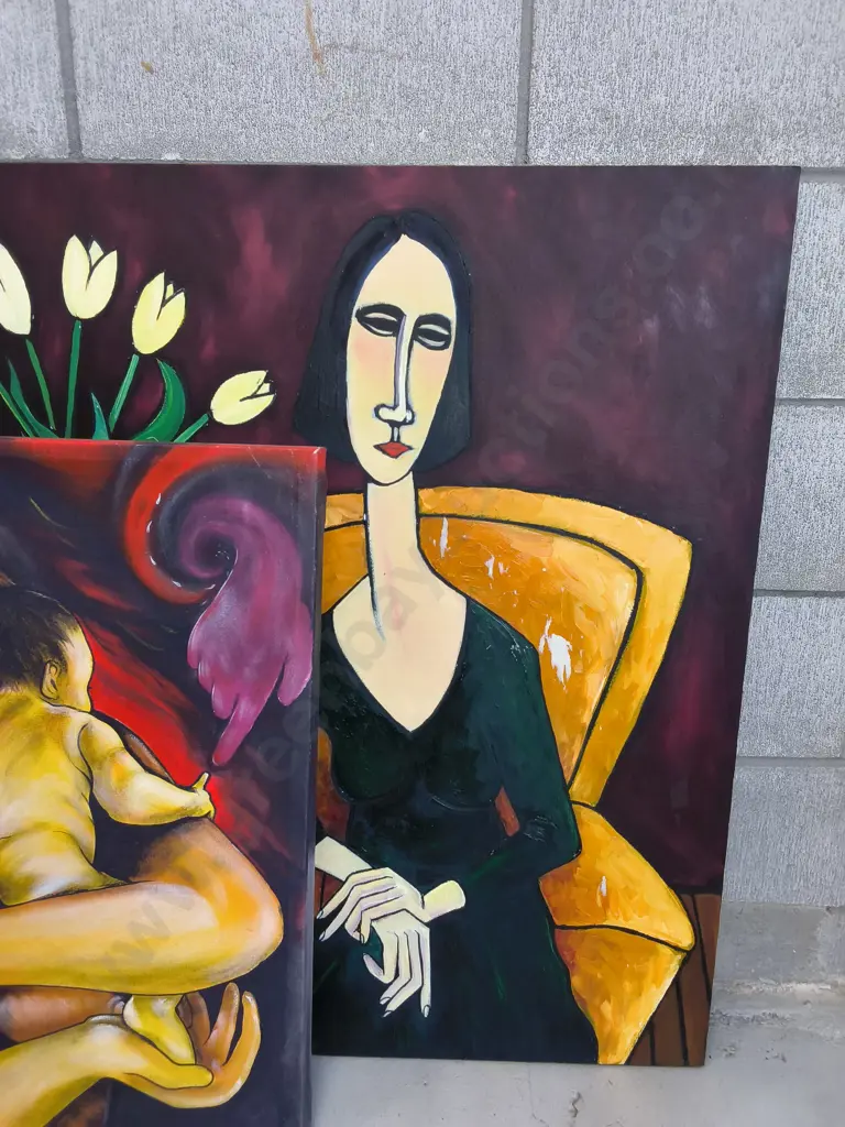 PAIR OF CANVAS PAINTINGS, TALLEST H 92 CM Image 1++