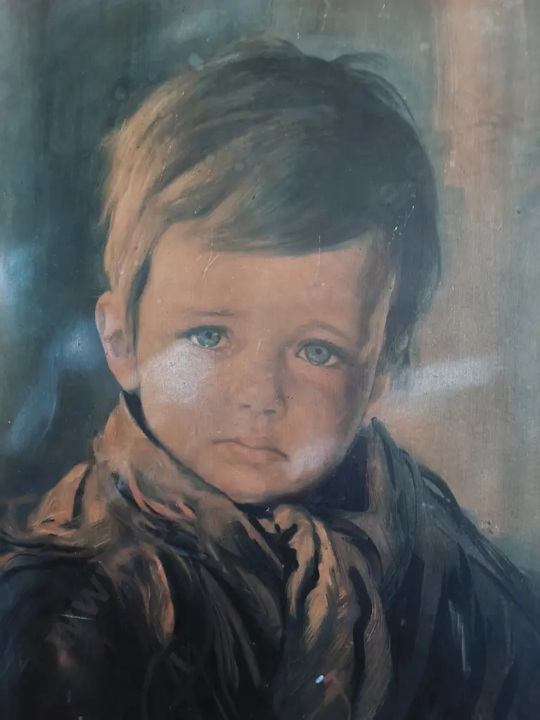 VINTAGE "THE CRYING BOY" FRAMED PRINT BY GIOVANNI BRAGOLIN, H 79 CM X W 61 CM Image 1++