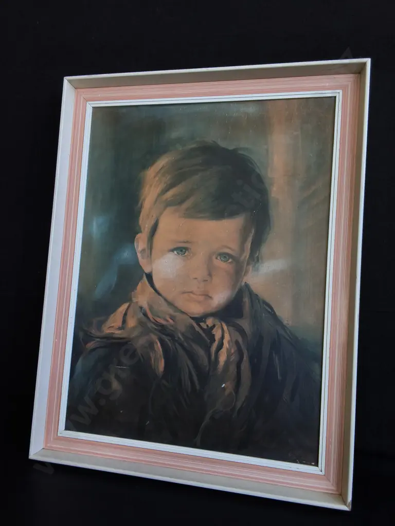 VINTAGE "THE CRYING BOY" FRAMED PRINT BY GIOVANNI BRAGOLIN, H 79 CM X W 61 CM Image 1++