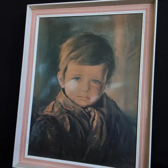 VINTAGE "THE CRYING BOY" FRAMED PRINT BY GIOVANNI BRAGOLIN, H 79 CM X W 61 CM