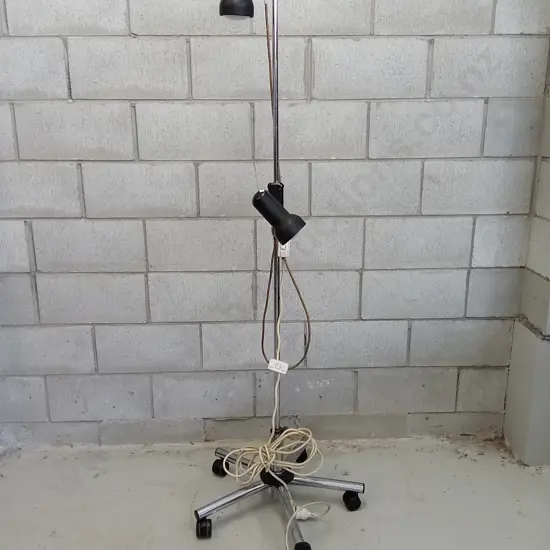 70S/80S VINTAGE SPACE AGE INDUSTRIAL DOUBLE FLOOR LAMP (WORKING), H 168CM