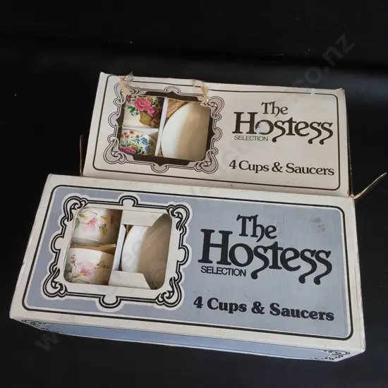 2 VINTAGE BOXED SETS OF "THE HOSTESS SELECTION" 4 CUPS AND SAUCERS EACH