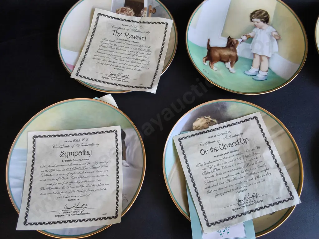 SET OF 6 VINTAGE PORCELAIN COLLECTOR PLATES, THE HAMILTON COLLECTION, BESSIE PEASE GUTMANN "A CHILD'S BEST FRIEND" Image 1++