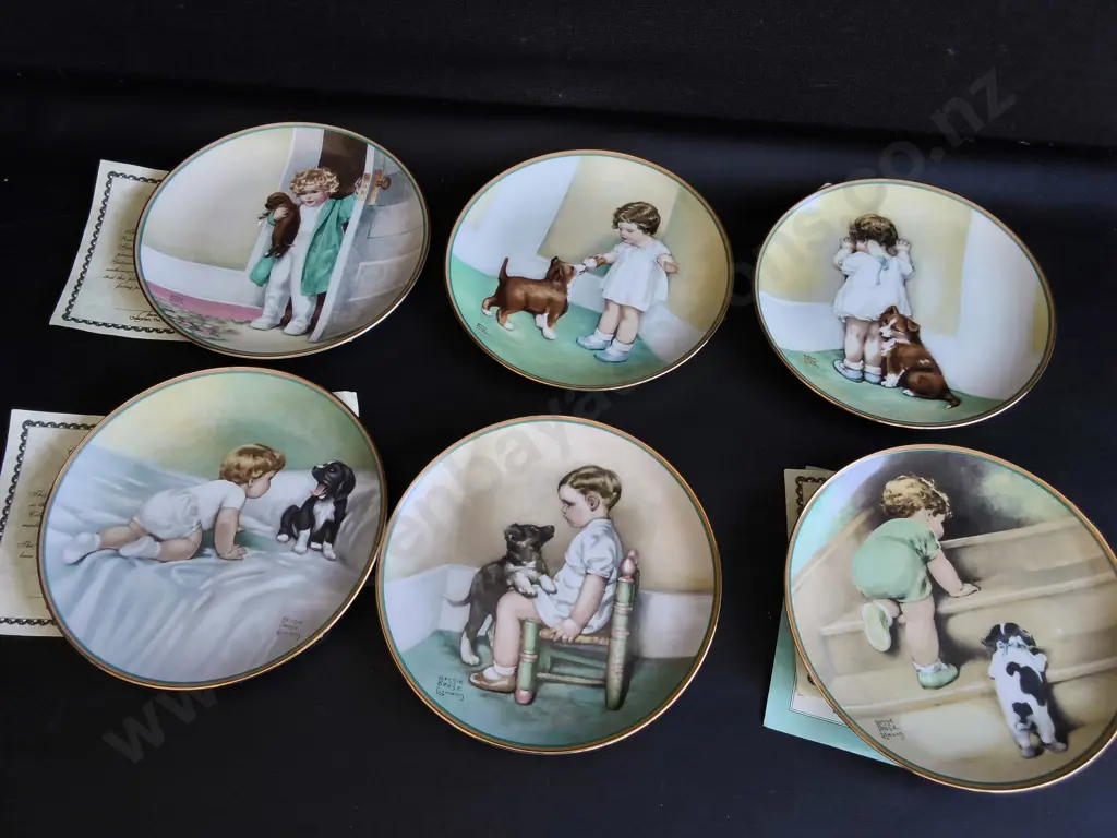 SET OF 6 VINTAGE PORCELAIN COLLECTOR PLATES, THE HAMILTON COLLECTION, BESSIE PEASE GUTMANN "A CHILD'S BEST FRIEND" Image 1++