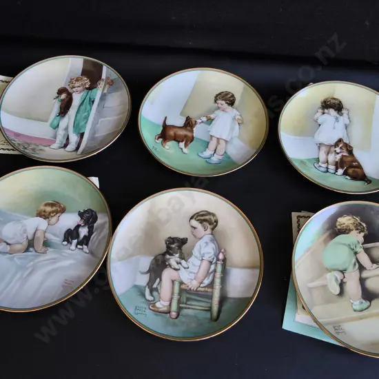 SET OF 6 VINTAGE PORCELAIN COLLECTOR PLATES, THE HAMILTON COLLECTION, BESSIE PEASE GUTMANN "A CHILD'S BEST FRIEND"
