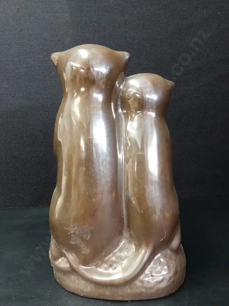 GLOSSY CERAMIC MEERKAT FAMILY FIGURINE H31CM Image 1++