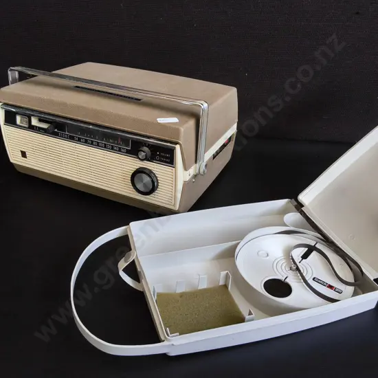 VINTAGE NATIONAL PORTABLE RADIO AND TAPE RECORDER AND AUDIO TAPE