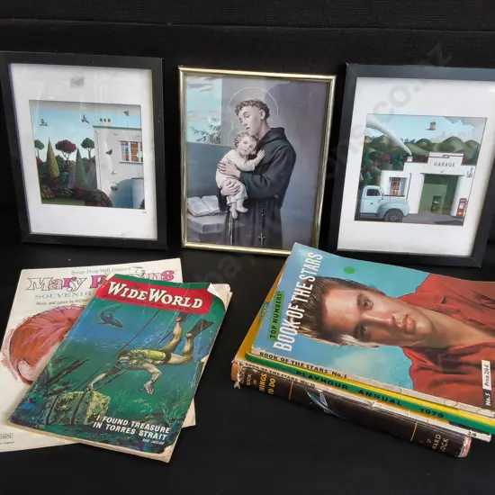 MIX OF VINTAGE BOOKS AND FRAMED PRINTS