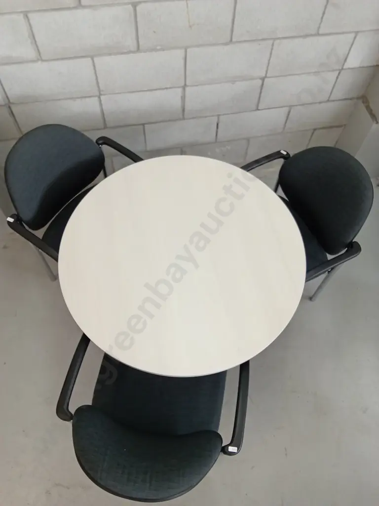 ROUND MEETING TABLE WITH 3 UPHOLSTERED OFFICE CHAIRS, 90CM DIAMETER Image 1++
