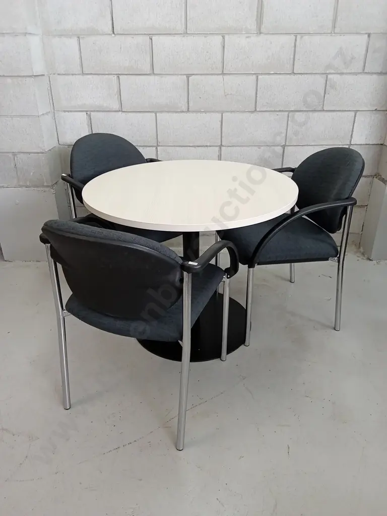 ROUND MEETING TABLE WITH 3 UPHOLSTERED OFFICE CHAIRS, 90CM DIAMETER Image 1++