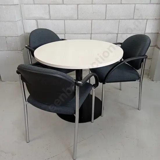 ROUND MEETING TABLE WITH 3 UPHOLSTERED OFFICE CHAIRS, 90CM DIAMETER